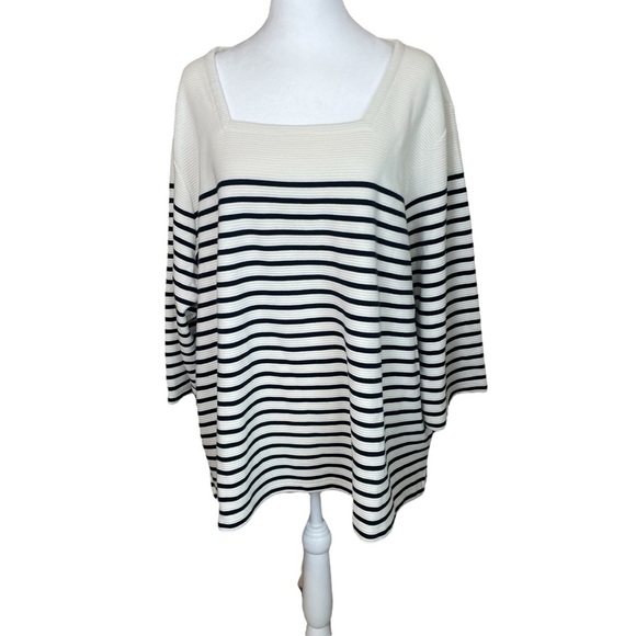 J Jill We Ottoman Square Neck Top Navy Stripe 4X Nautical Coastal Vacation NWT - Picture 2 of 12